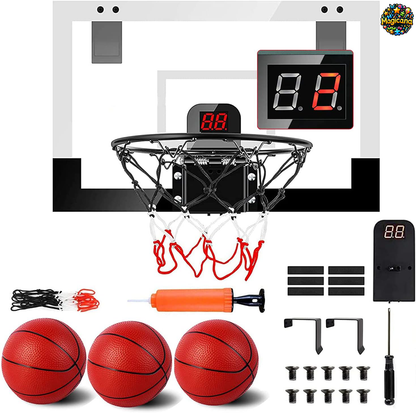 Panier de Basket-Ball d'intérieur pour Enfants Adultes, Mini Panier de Basketball pour Porte avec Tableau d'affichage électronique, 2 Ballons et Accessoires de Basket-Ball Complets