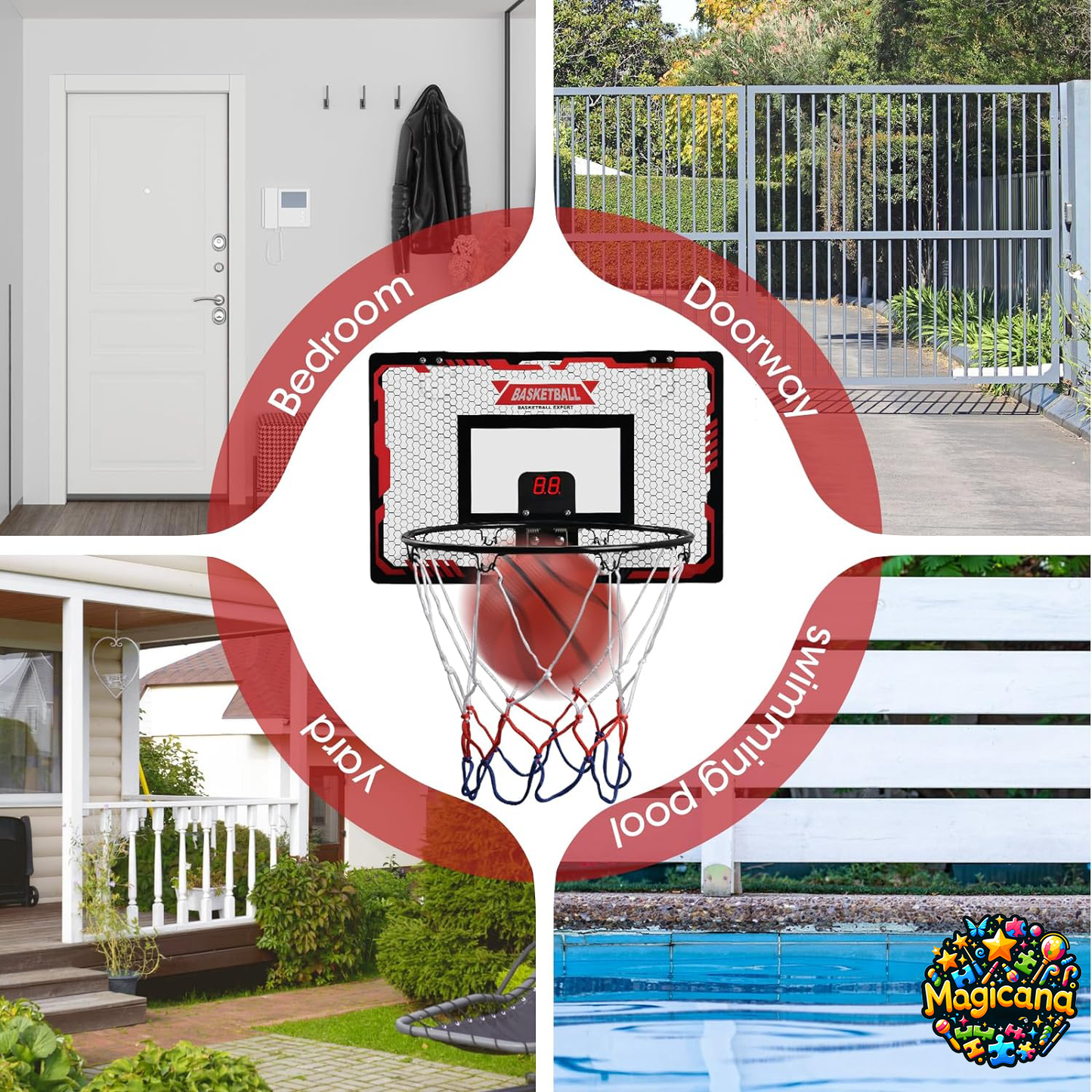 Panier de Basket-Ball d'intérieur pour Enfants Adultes, Mini Panier de Basketball pour Porte avec Tableau d'affichage électronique, 2 Ballons et Accessoires de Basket-Ball Complets